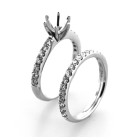 6 Prong Crown Head Diamond Engagement Ring and Wedding Band Set